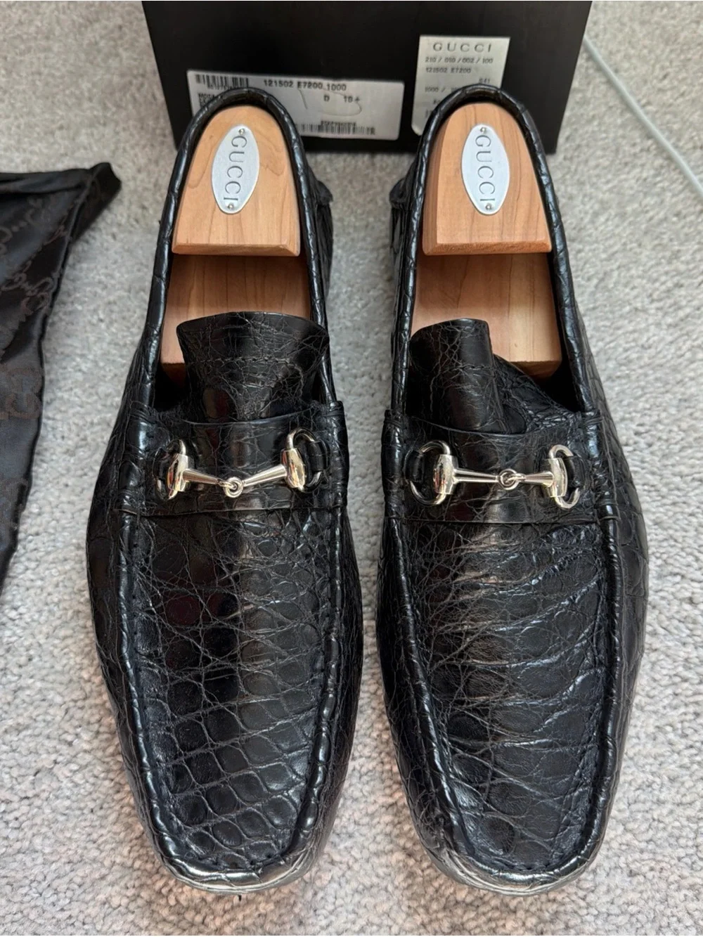 Mens Vintage New in Box Gucci Crocodile Alligator Horsebit Black Drivers SZ 10.5